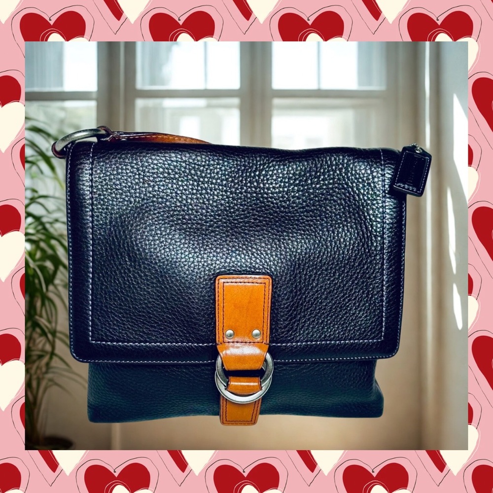 Coach Pebbled black and Tan leather Crossbody Bag